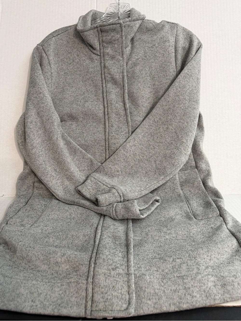 Lands' End Ladies Light Gray Full-Zip Sweater Jacket